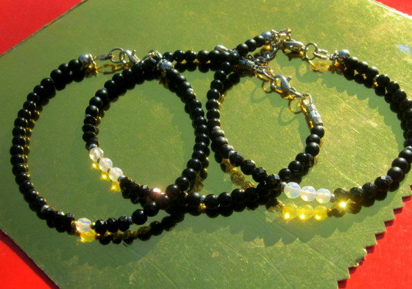 Men tiny OPAL Moonstone Onyx Tourmaline Spinel Black Diamond bracelet, protection precious which stone handmade slim bracelet men gift