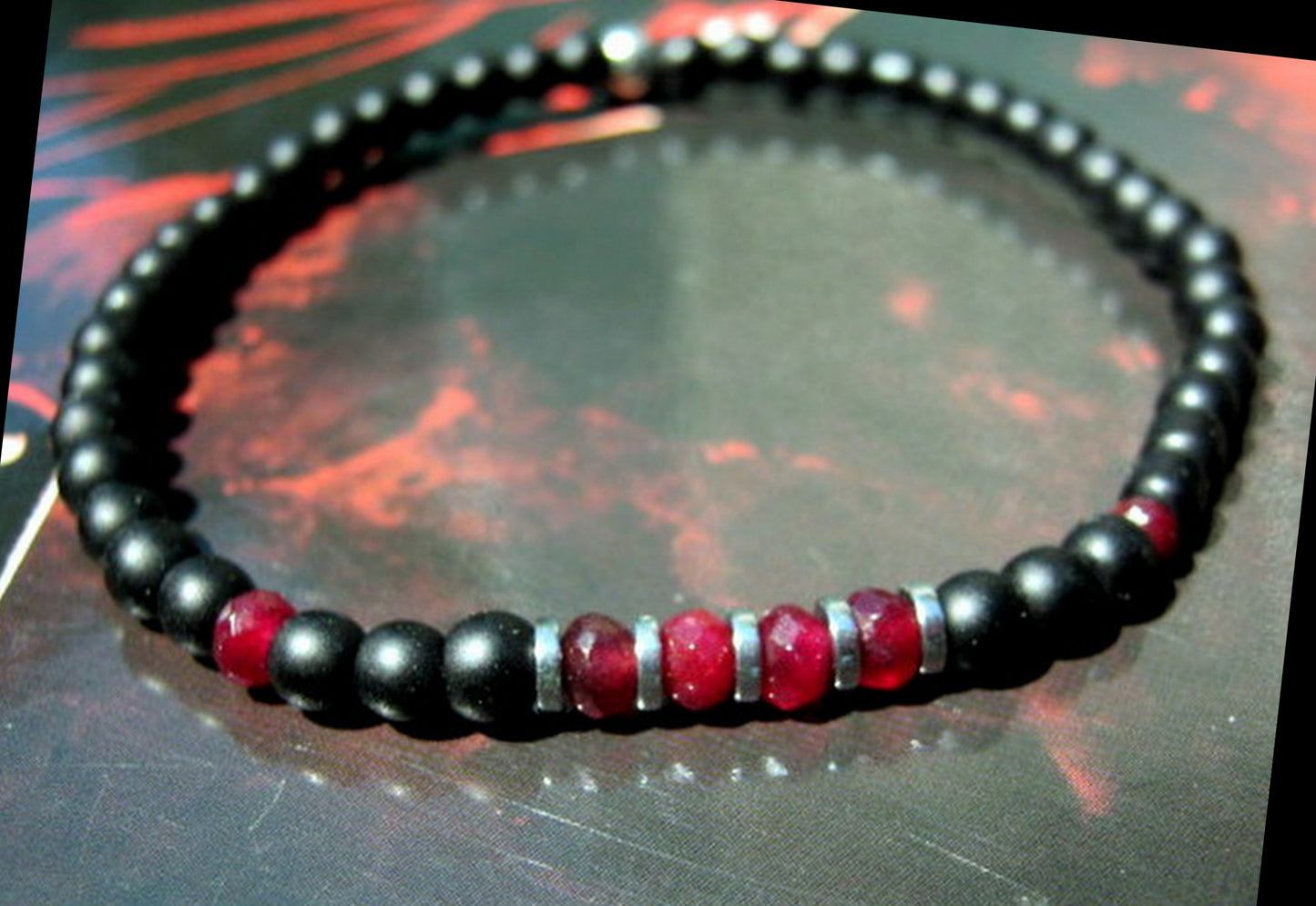 Men tiny RUBY Onyx Tourmaline Hematite Black Diamond Spinel bracelet, protection precious stone handmade slim bracelet men gift
