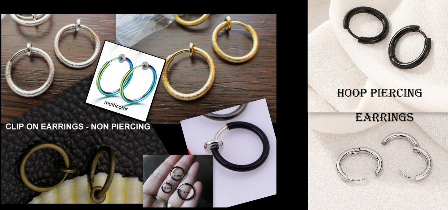 Men SUN & MOON Earring Hoop or Clip on non piercing earring, Dangle Handmade earring women WHICH men gift