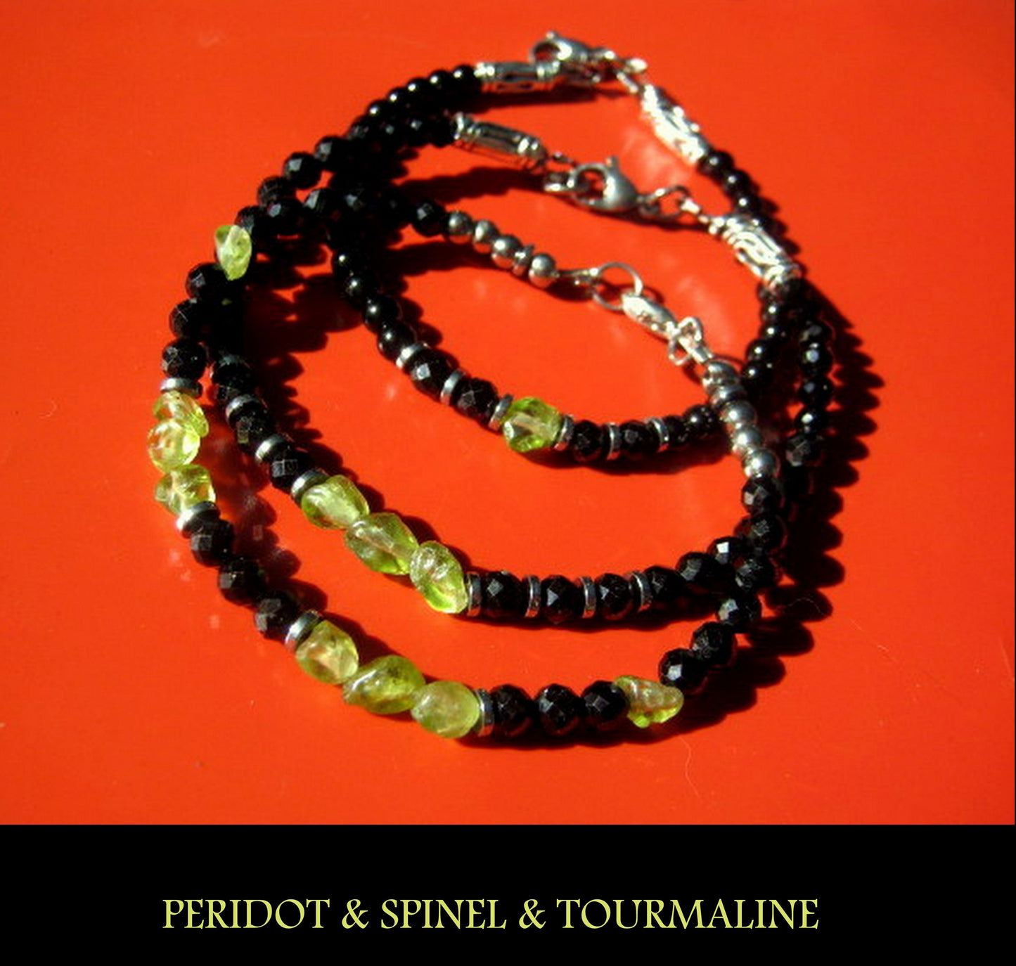 Men tiny raw PERIDOT green Black Diamond Spinel Tourmaline bracelet, protection precious stone Handmade slim bracelet men gift
