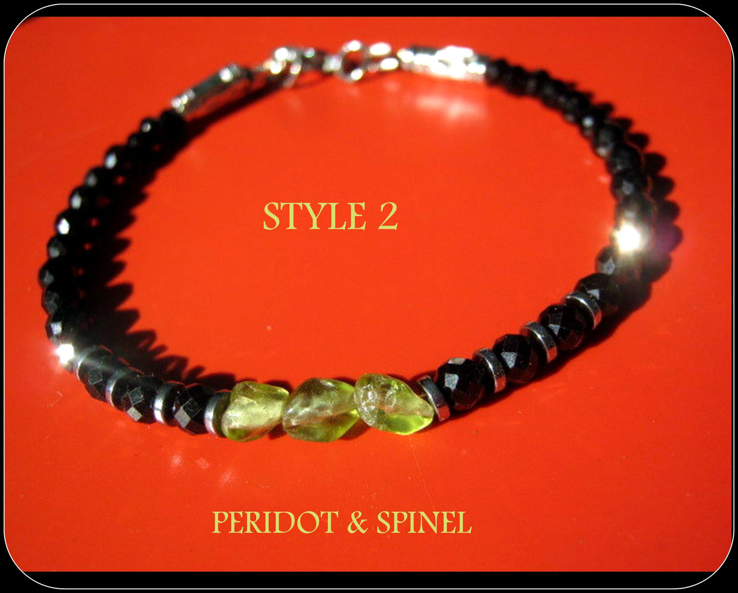 Men tiny raw PERIDOT green Black Diamond Spinel Tourmaline bracelet, protection precious stone Handmade slim bracelet men gift