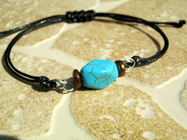 Men TURQUOISE stone bracelet thin Cord slice knot Bracelet, Healing crystal, Stack slim set surfer Handmade bracelet men gift