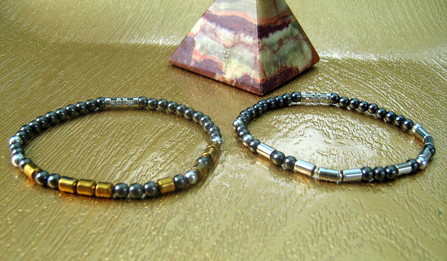 Men SET stack Bracelets I love you Jewelry Bracelet Hematite stone. Gift for couple, Men/women gift handmade slim bracelet