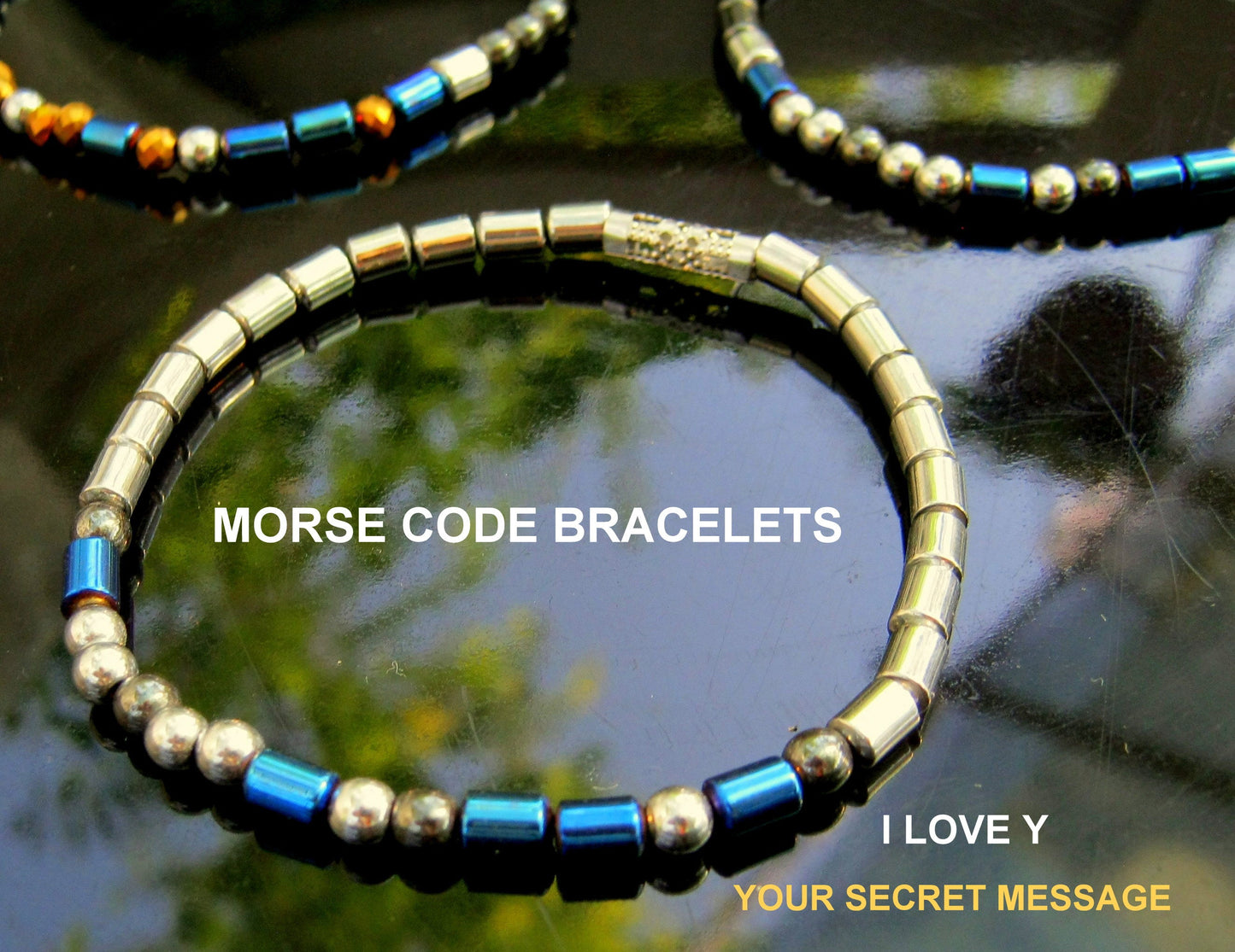Custom MORSE CODE men/women hematite white Coral Bracelet, I love you Secret Message, Healing protection gemstone Men handmade slim bracelet Men gift
