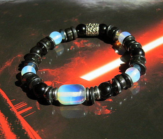 CAMELYS MAGIC 4 MEN - Men stone Opal Bracelet Tourmaline Hematite Onyx Moonstone Coco wood, Handmade bracelet men gift