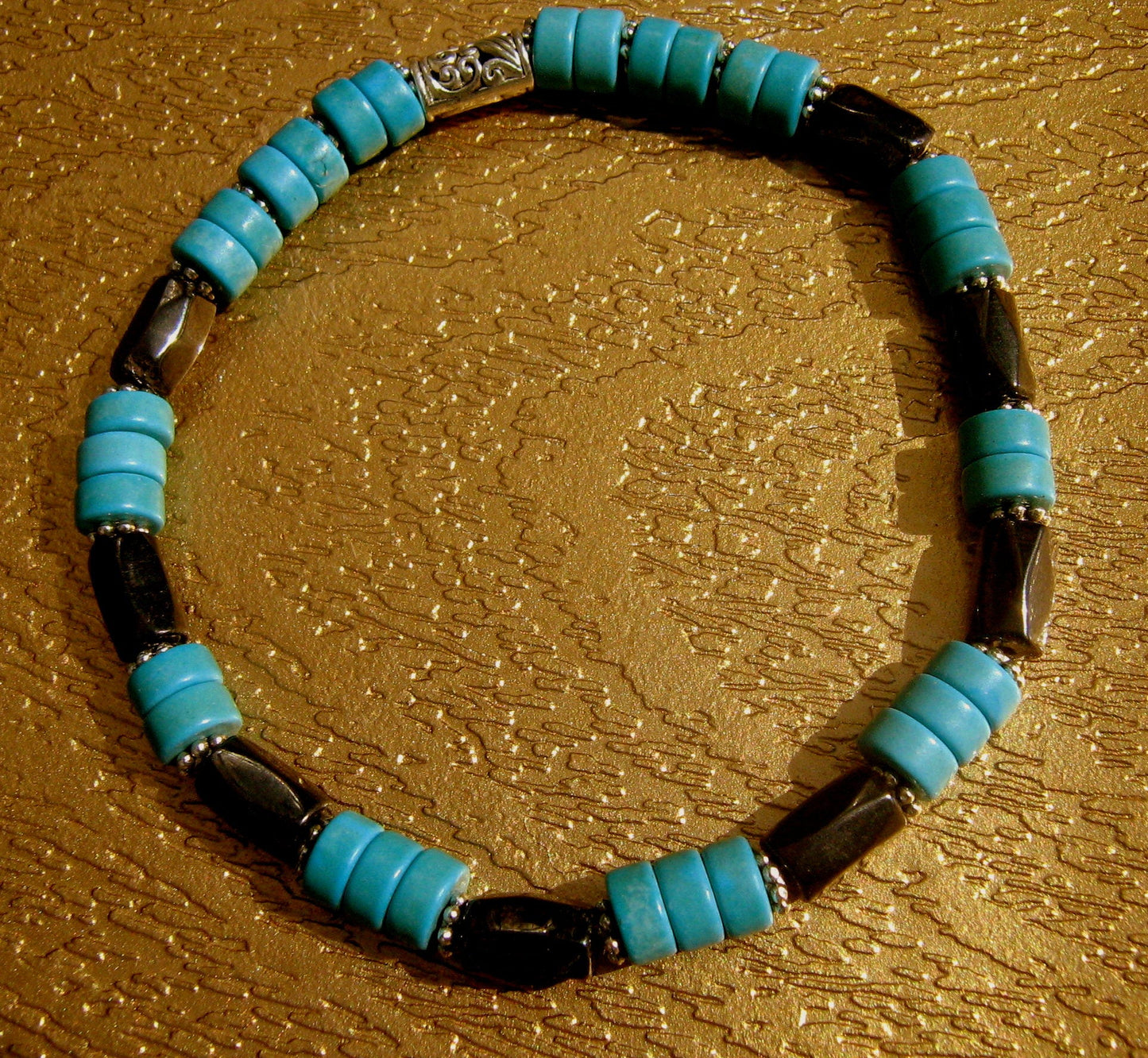 Men white howlite Turquoise Hematite coco wood Bracelet Healing stone, handmade bracelet men gift