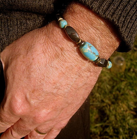 Men Bracelet blue AFRICAN TURQUOISE Hematite Onyx, spiritual jewelry Mala Protection Bracelet Healing stone, handmade bracelet men gift