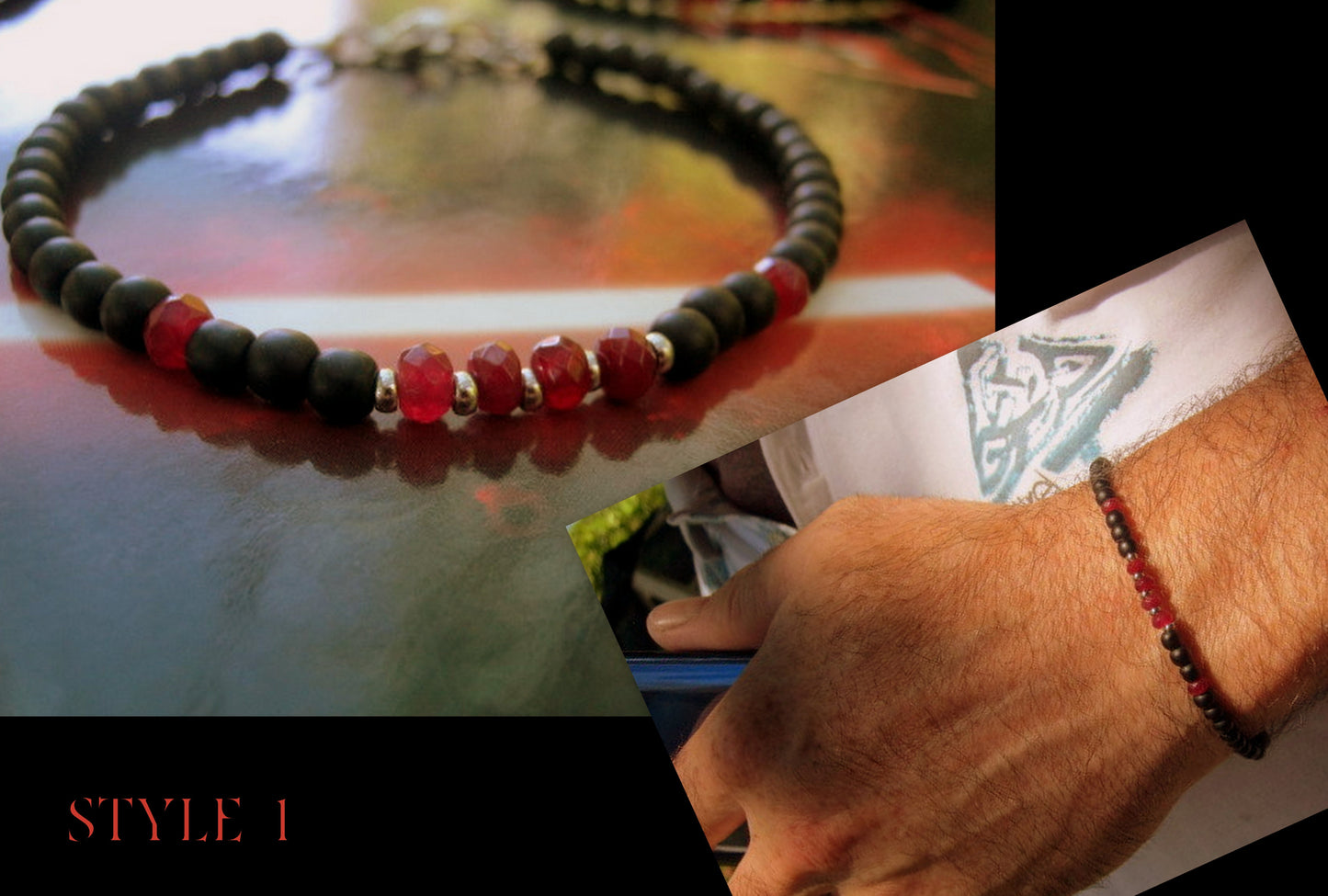 Men tiny RUBY Onyx Tourmaline Hematite Black Diamond Spinel bracelet, protection precious stone handmade slim bracelet men gift