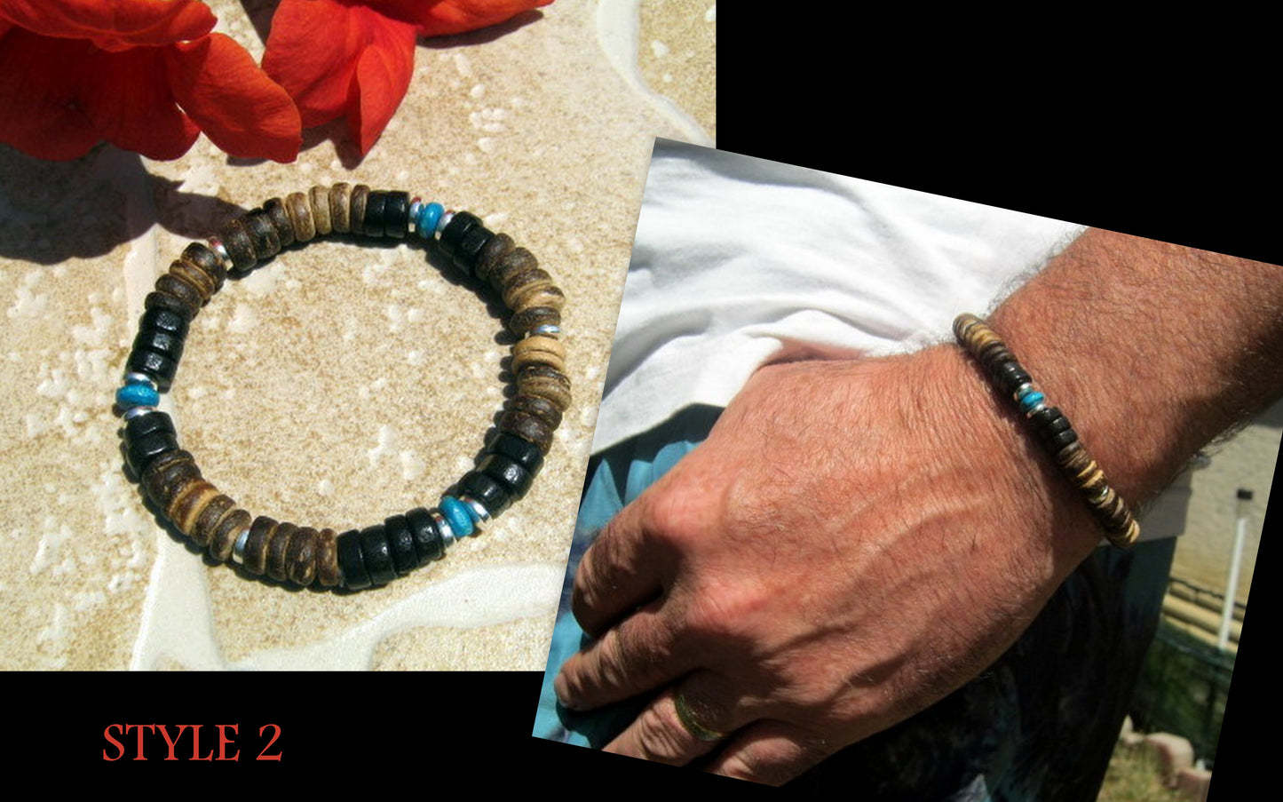 Men TURQUOISE white Coco wood heishi Surfer Tribal set Bracelets, Healing stone, handmade bracelet men gift