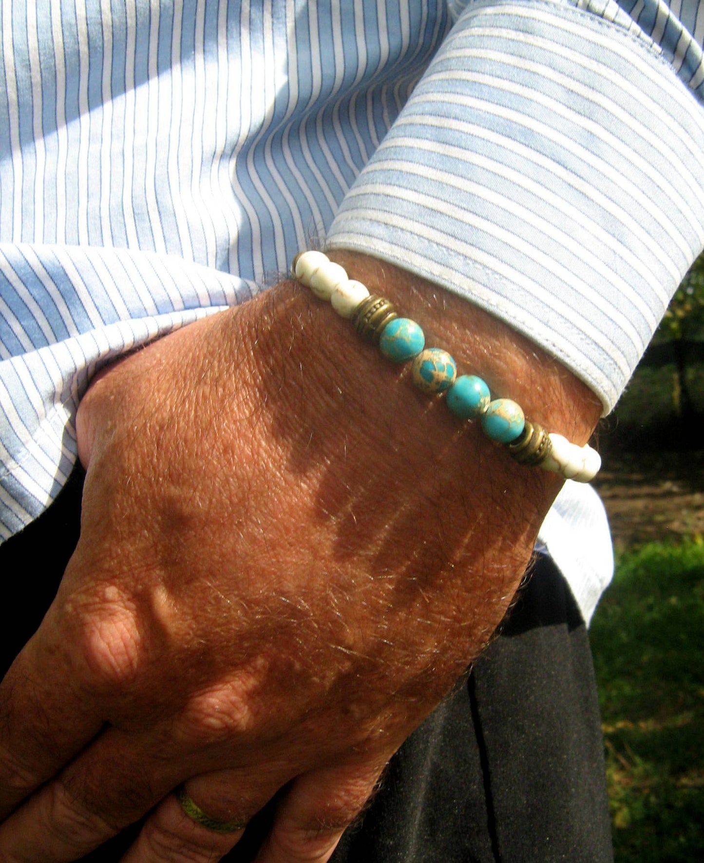 Men TURQUOISE Imperial JASPER Bracelet white Howlite, Healing stone, handmade bracelet men gift