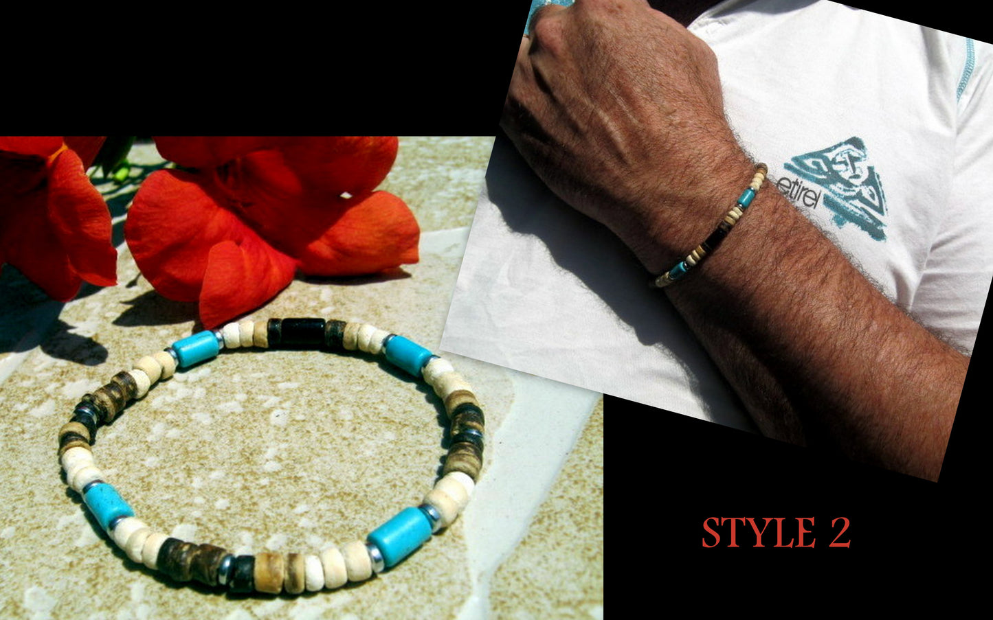 Men TURQUOISE Coco wood heishi Surfer Tribal set Bracelets, Healing stone, handmade bracelet men gift