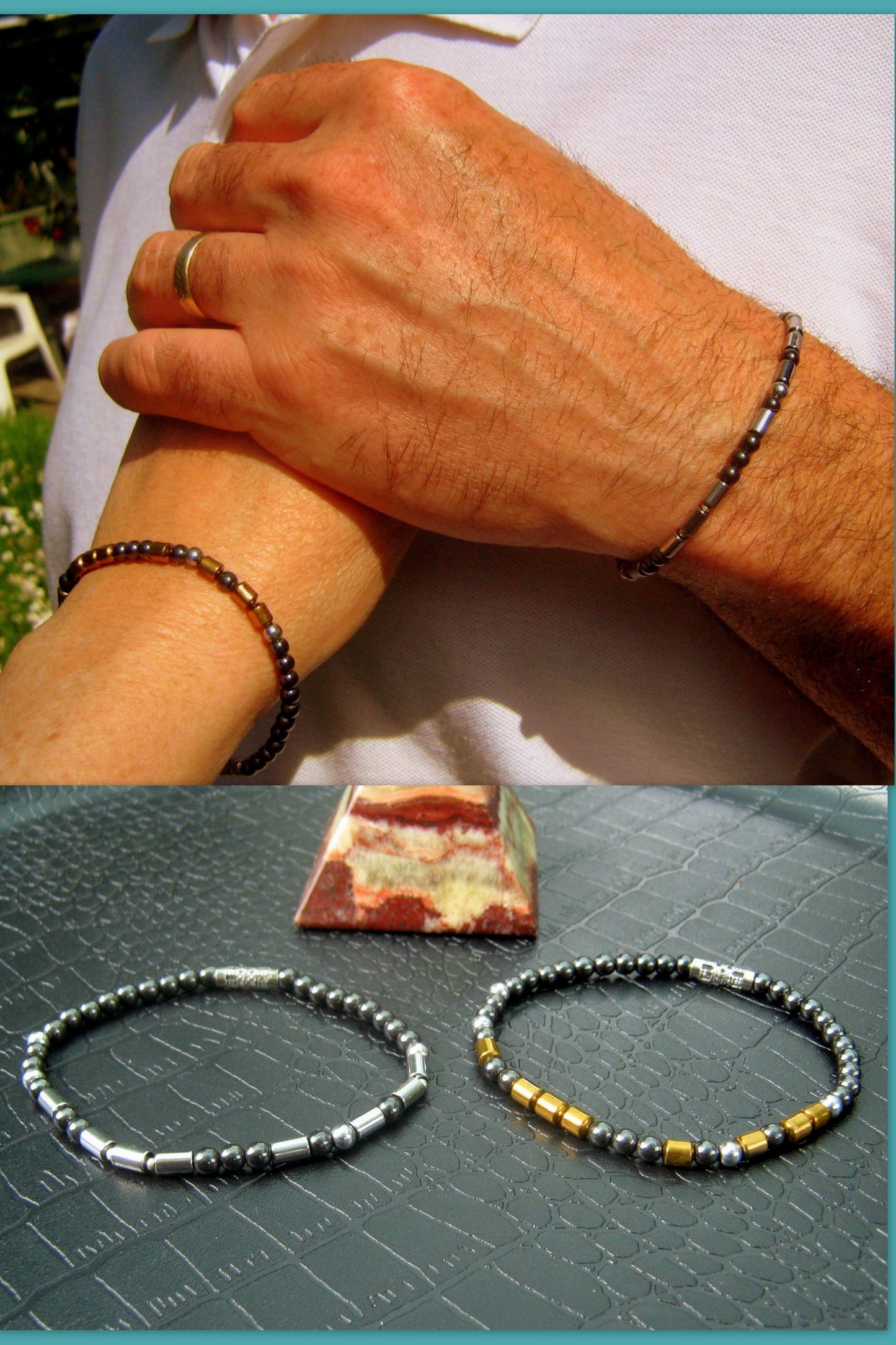 Men SET stack Bracelets I love you Jewelry Bracelet Hematite stone. Gift for couple, Men/women gift handmade slim bracelet