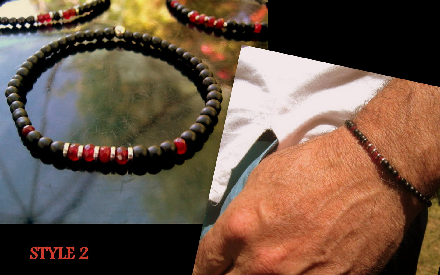 Men tiny RUBY Onyx Tourmaline Hematite Black Diamond Spinel bracelet, protection precious stone handmade slim bracelet men gift