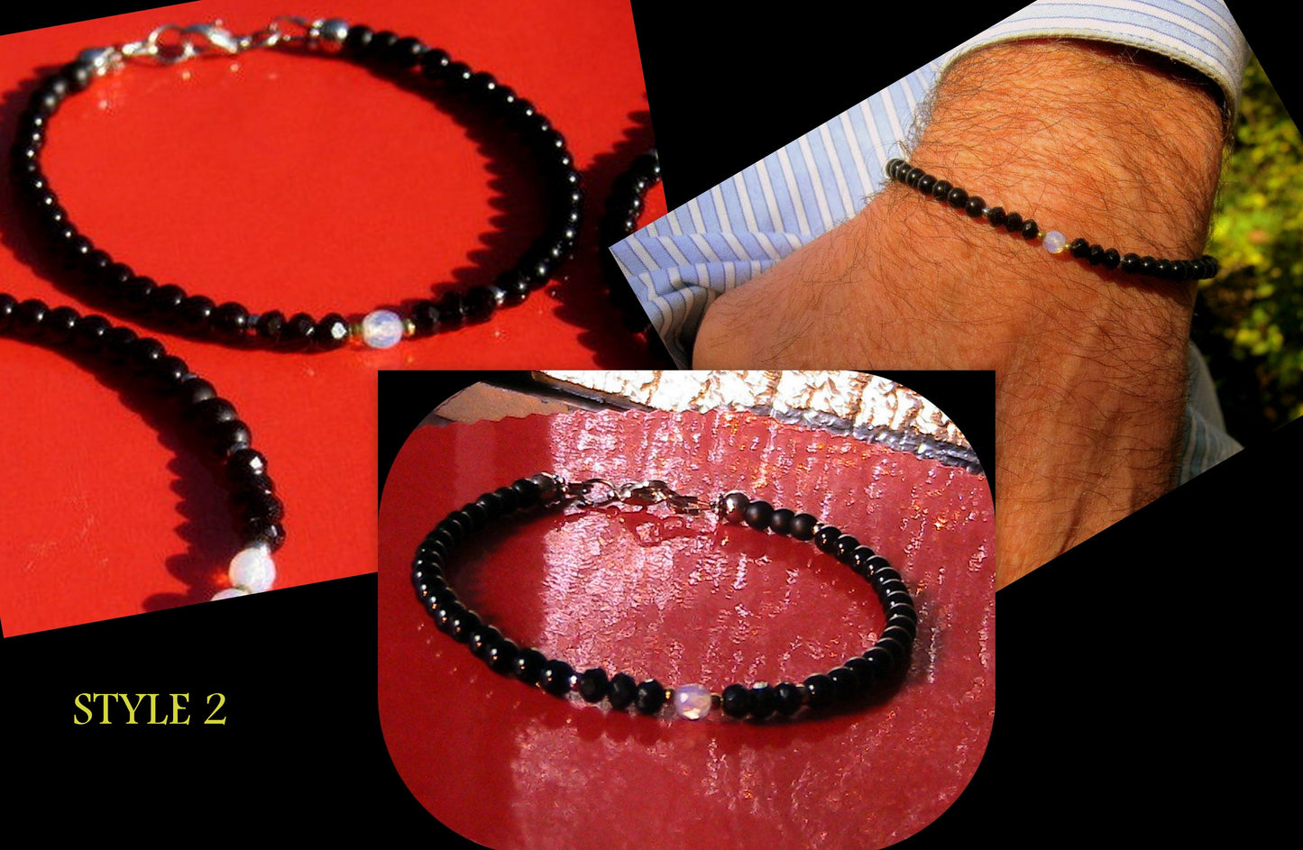 Men tiny OPAL Moonstone Onyx Tourmaline Spinel Black Diamond bracelet, protection precious which stone handmade slim bracelet men gift