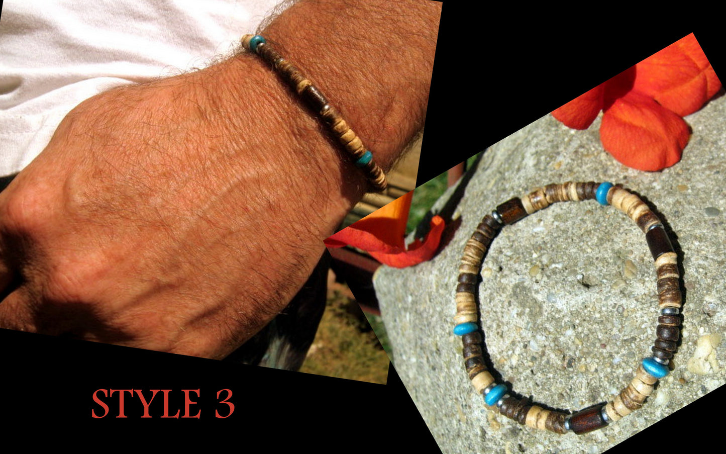 Men TURQUOISE Coco wood heishi Surfer Tribal set Bracelets, Healing stone, handmade bracelet men gift
