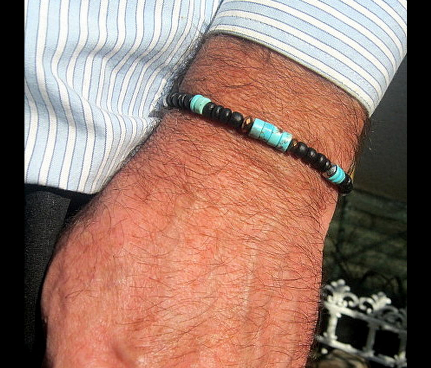 CAMELYS MAGIC 4 MEN - Men Bracelet blue Turquoise Imperial Jasper black Coco wood Hematite heishi Healing stone, handmade bracelet men gift