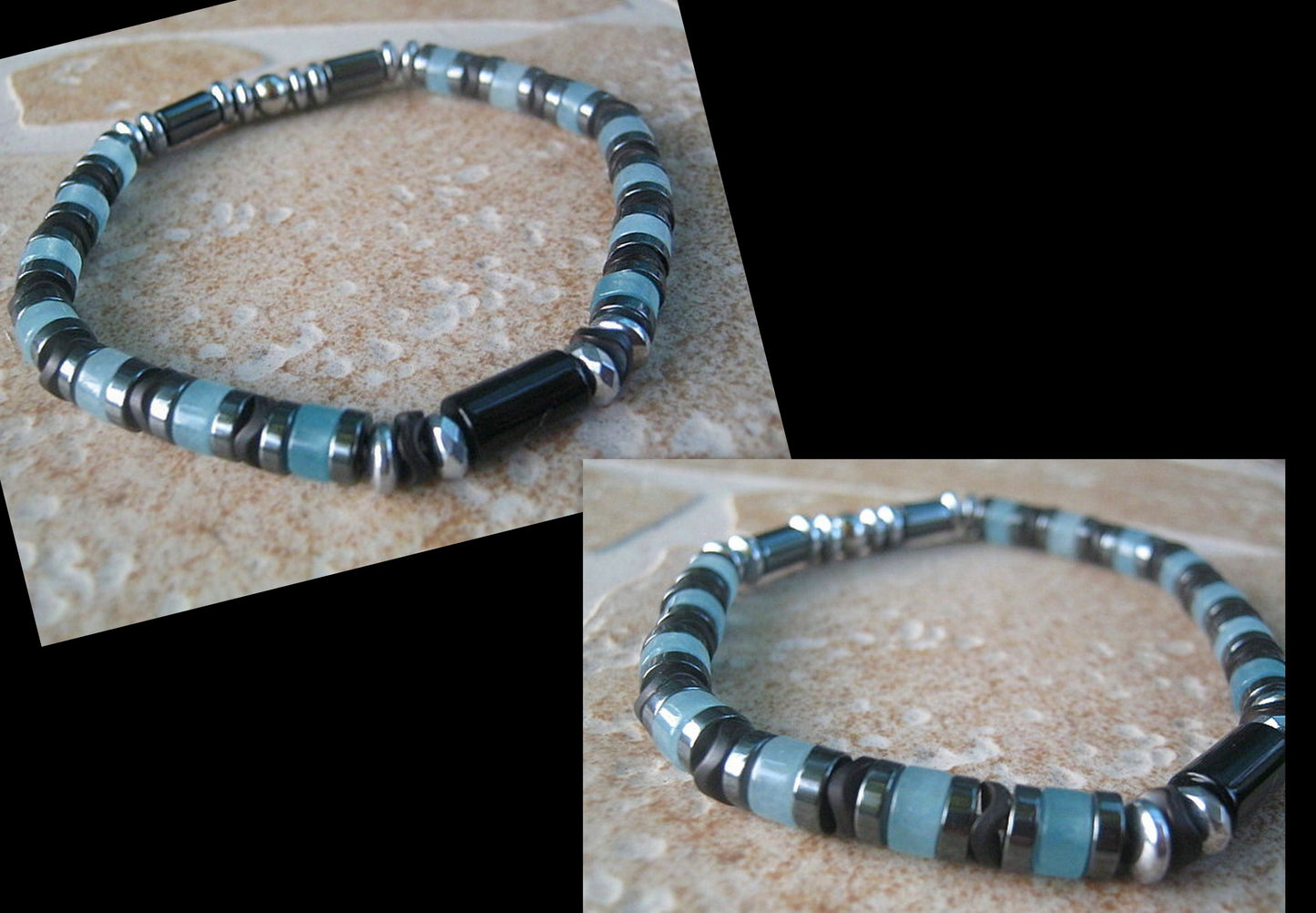 Men BRACELET AQUAMARINE & ANGELITE Tourmaline Hematite Onyx protection abundance stone handmade bracelet men gift