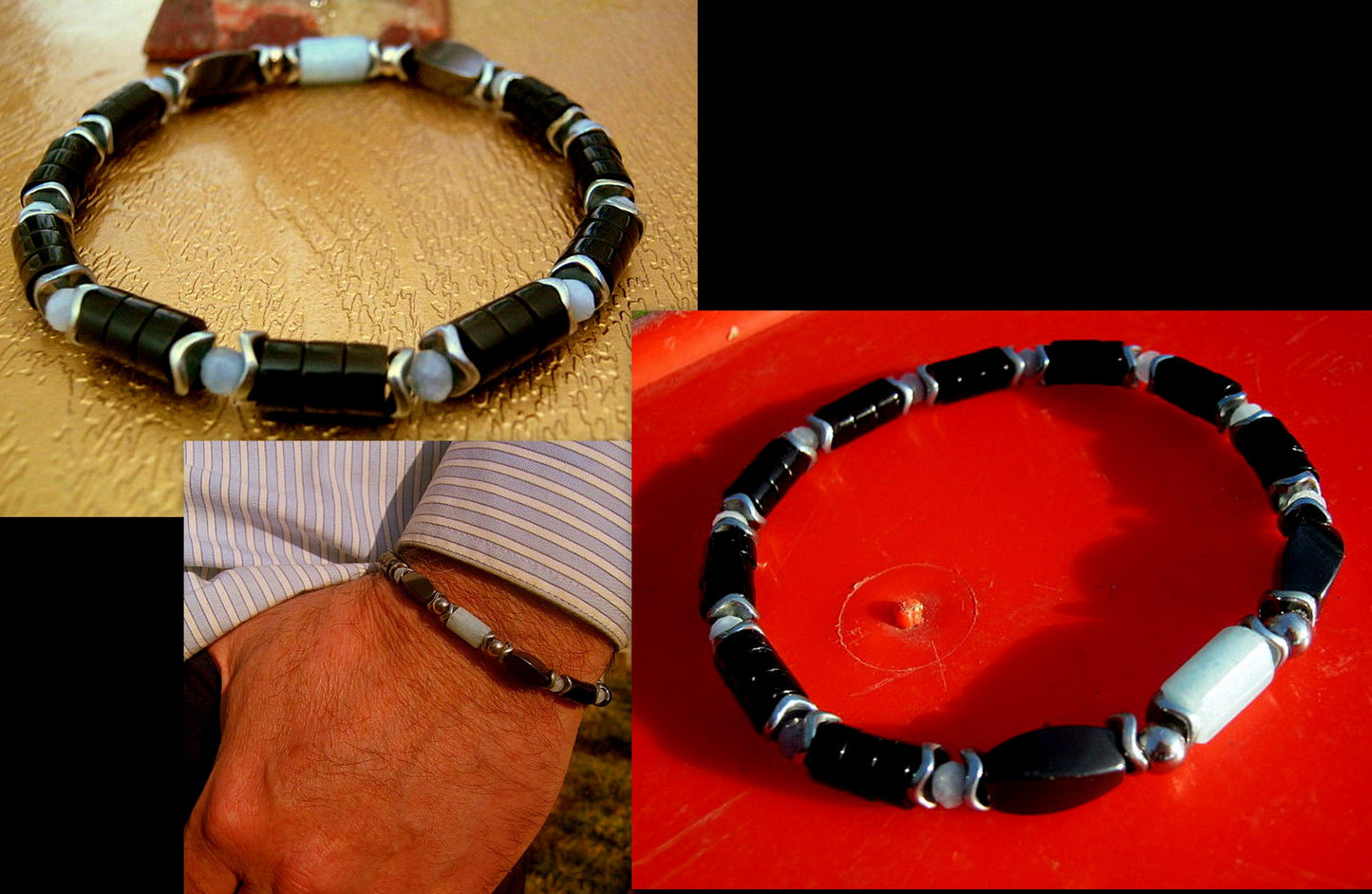 Men BRACELET AQUAMARINE Hematite protection abundance stone handmade bracelet men gift