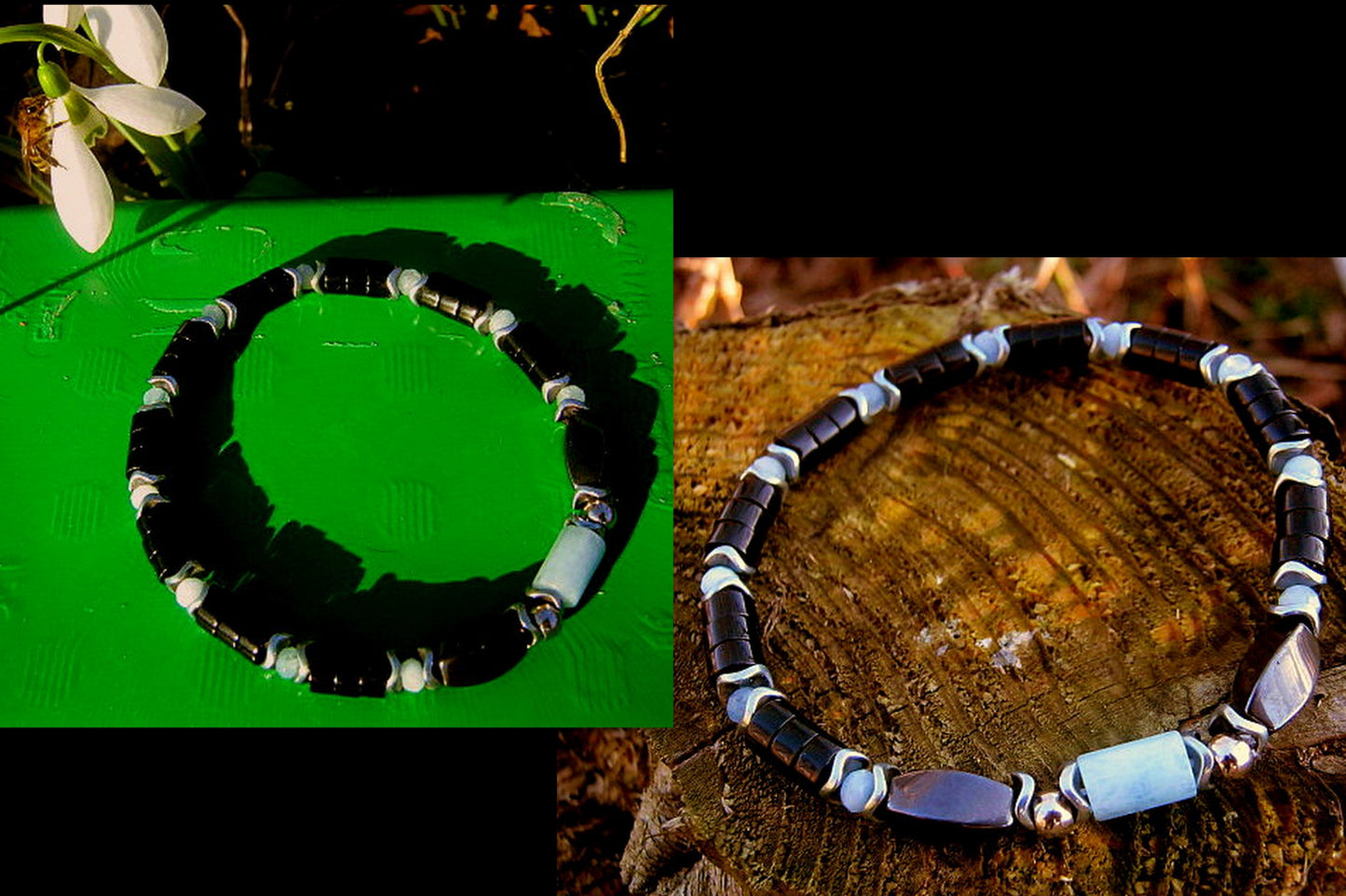 Men BRACELET AQUAMARINE Hematite protection abundance stone handmade bracelet men gift