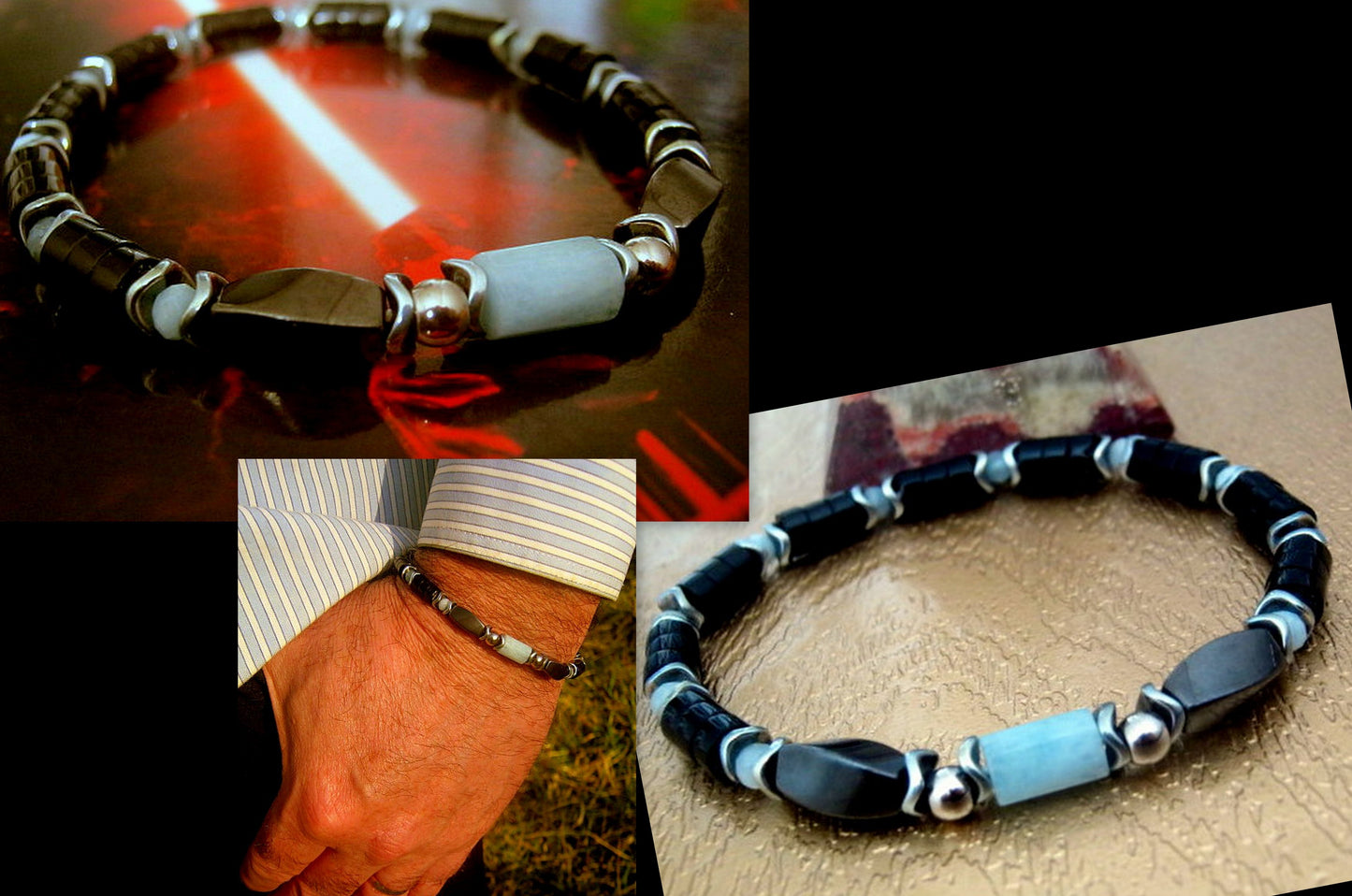 Men BRACELET AQUAMARINE Hematite protection abundance stone handmade bracelet men gift