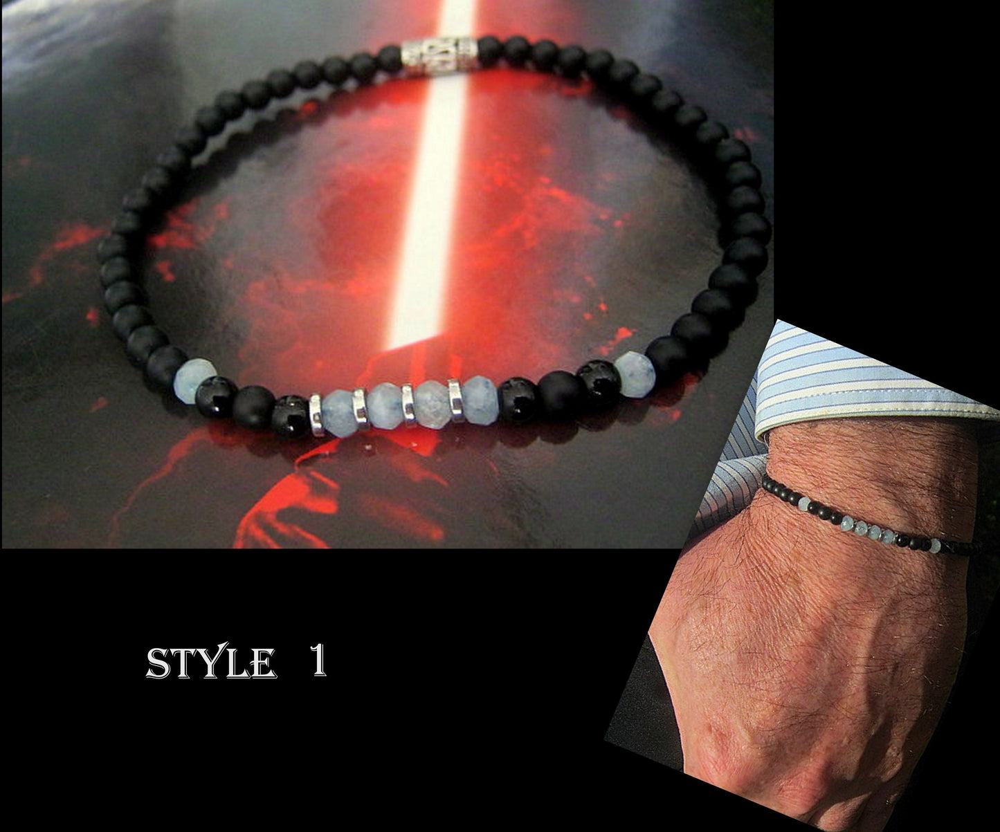 Men tiny AQUAMARINE Angelite Onyx Tourmaline Black Diamond Spinel Hematite bracelet, protection precious stone handmade slim bracelet men gift