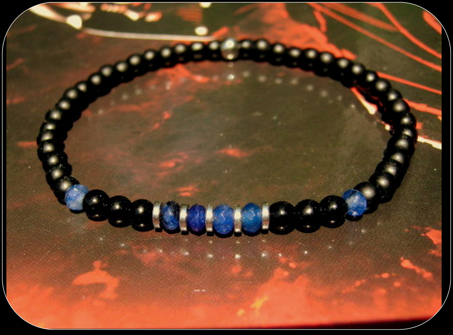 Men tiny SAPPHIRE Turquoise Onyx precious stone bracelet, protection crystal of awakening, handmade slim bracelet men gift