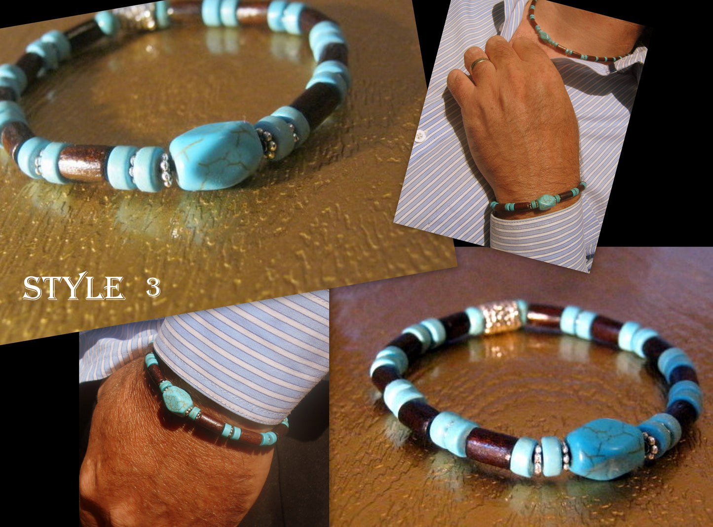 CAMELYS MAGIC 4 MEN - Men bracelet stone Turquoise, brown Coco wood heishi beads Onyx Hematite Healing stone, Tribal handmade bracelet men gift