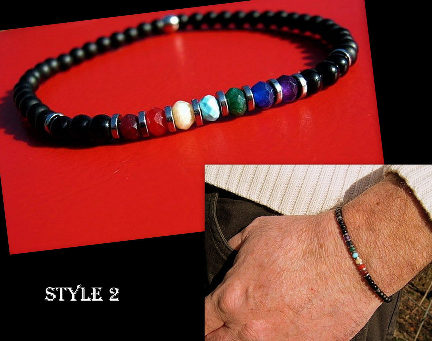 Men tiny PERIDOT Onyx Tourmaline Spinel Black Diamond Emerald bracelet, protection precious stone handmade slim bracelet men gift