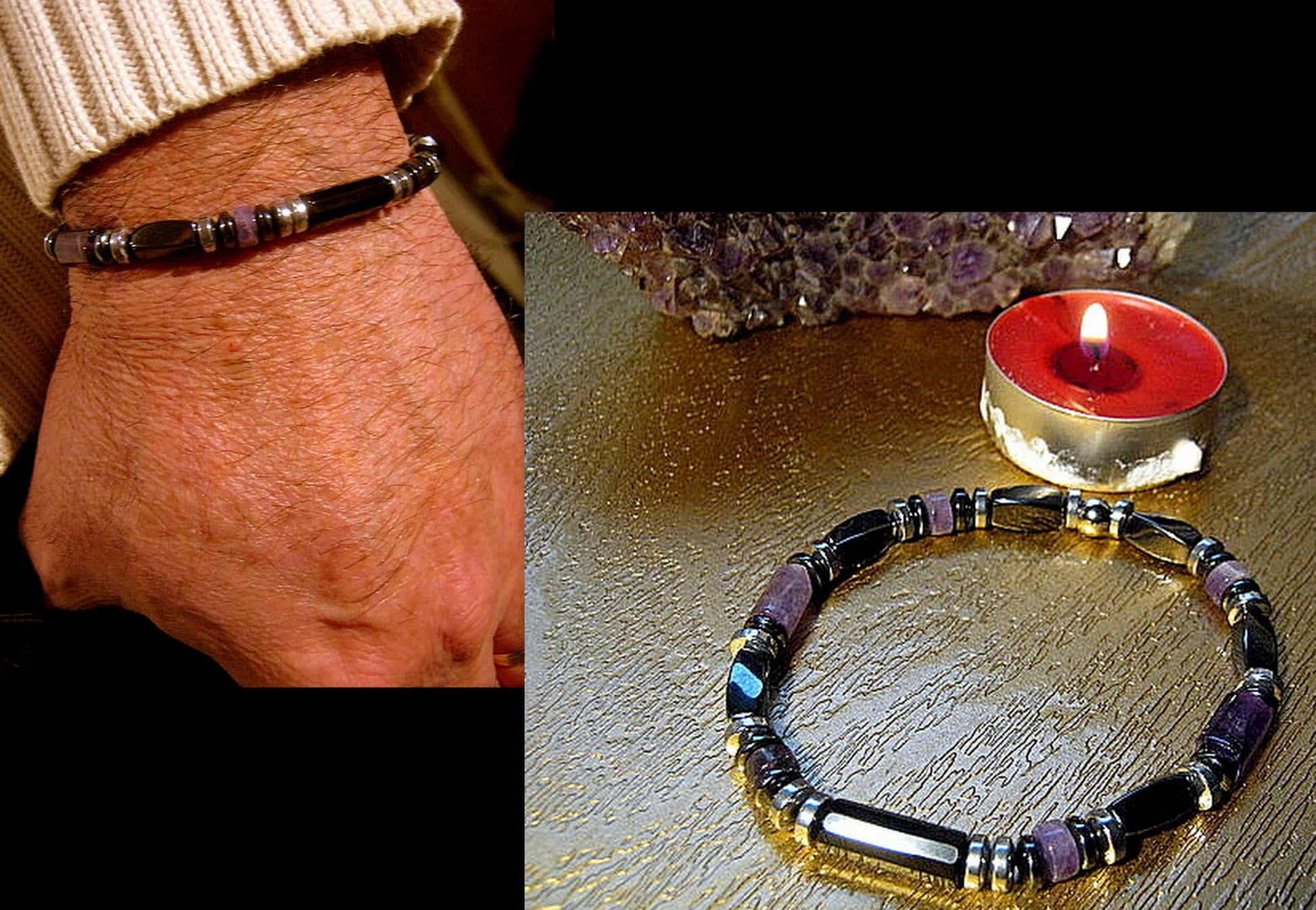 Camelys magic 4Men - Men bracelet AMETHYST Tourmaline Healing protection stone, handmade bracelet Men gift