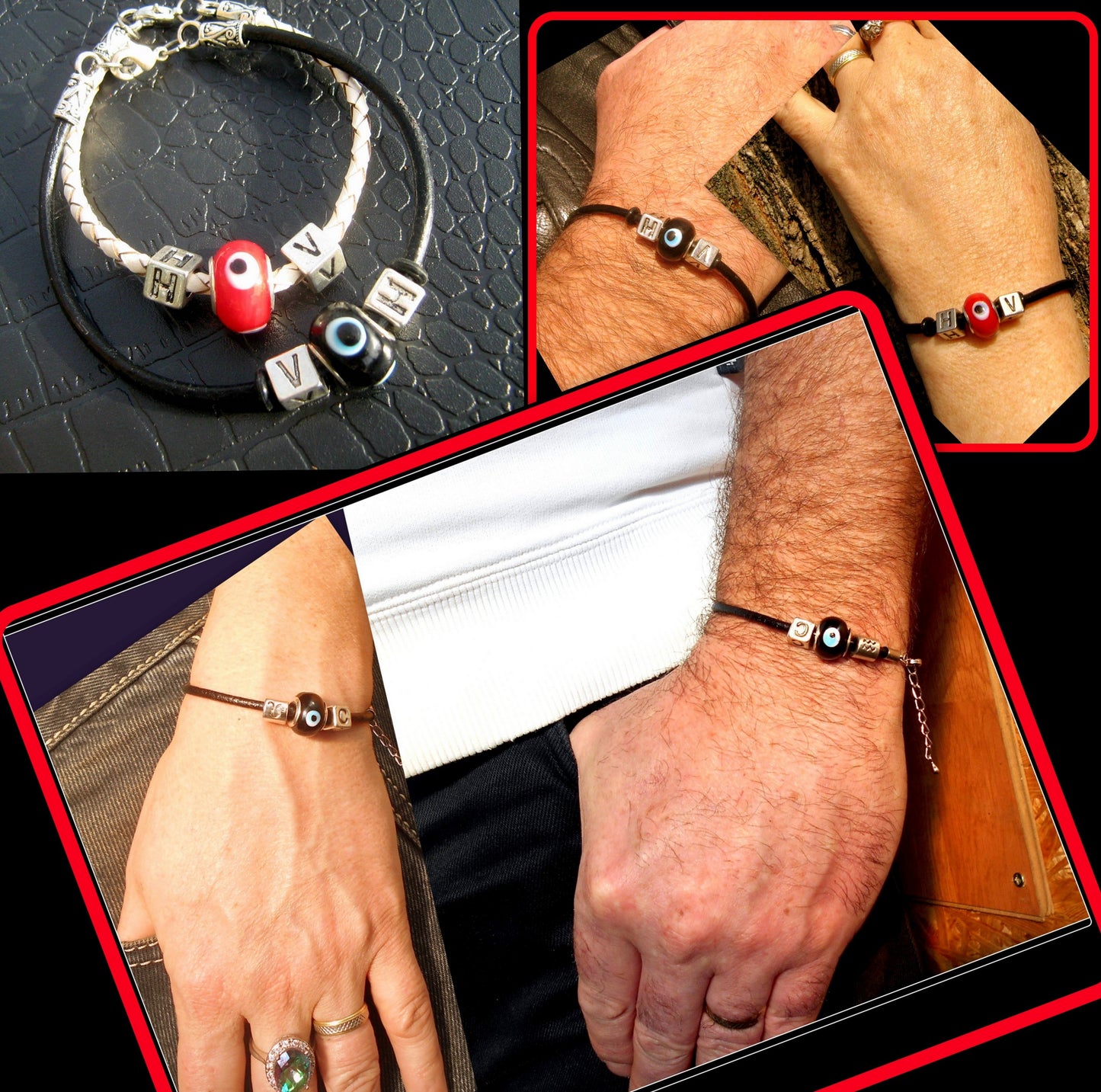 Custom Bracelets couple protection EVIL EYE, leather /cord long distance bracelet, Stack Handmade bracelet WITCH,couple gift