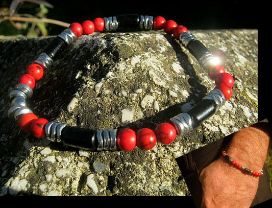 Men Bracelet TOURMALINE, RED HOWLITE, Hematite ,Protection stone, handmade bracelet men gift