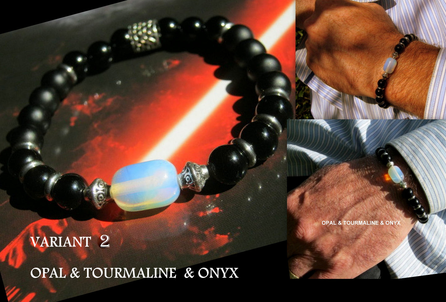 CAMELYS MAGIC 4 MEN - Men stone Opal Bracelet Tourmaline Hematite Onyx Moonstone Coco wood, Handmade bracelet men gift
