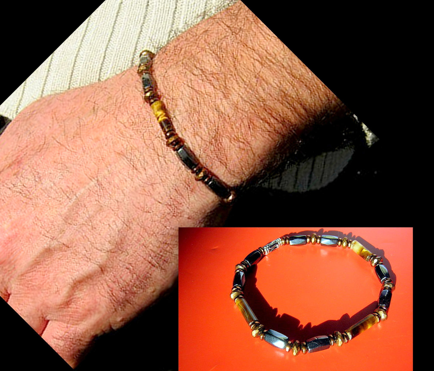 Men bracelet TIGER EYE Coco wood Hematite Healing protection stone, handmade bracelet Men gift