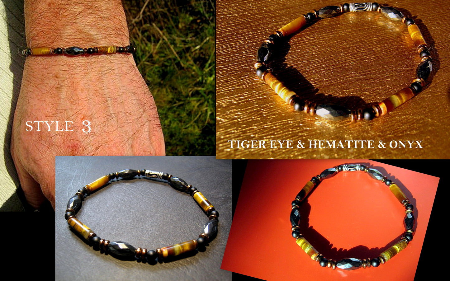 Men bracelet TIGER EYE Hematite Onyx Healing protection precious stone, handmade slim bracelet Men gift