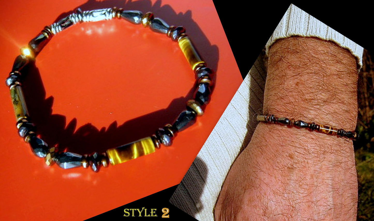 Men bracelet TIGER EYE Hematite Onyx Healing protection precious stone, handmade slim bracelet Men gift