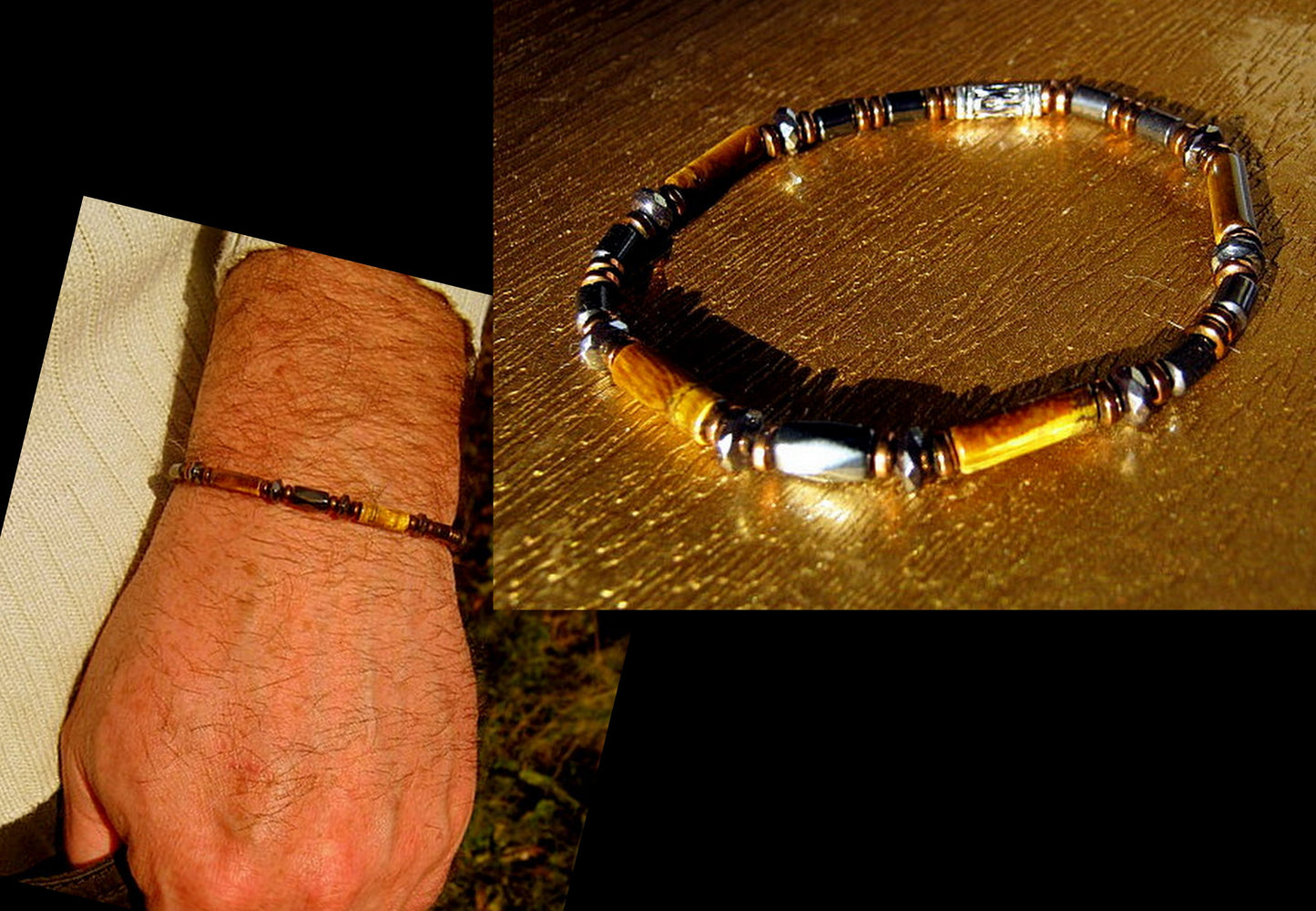 Men bracelet TIGER EYE Coco wood Hematite Healing protection stone, handmade bracelet Men gift
