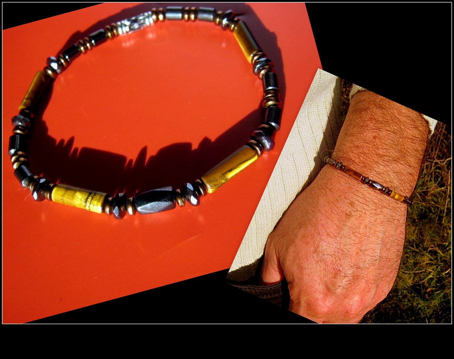 Men TIGER EYE bracelet Hematite Coco wood Healing protection stone, handmade bracelet Men gift