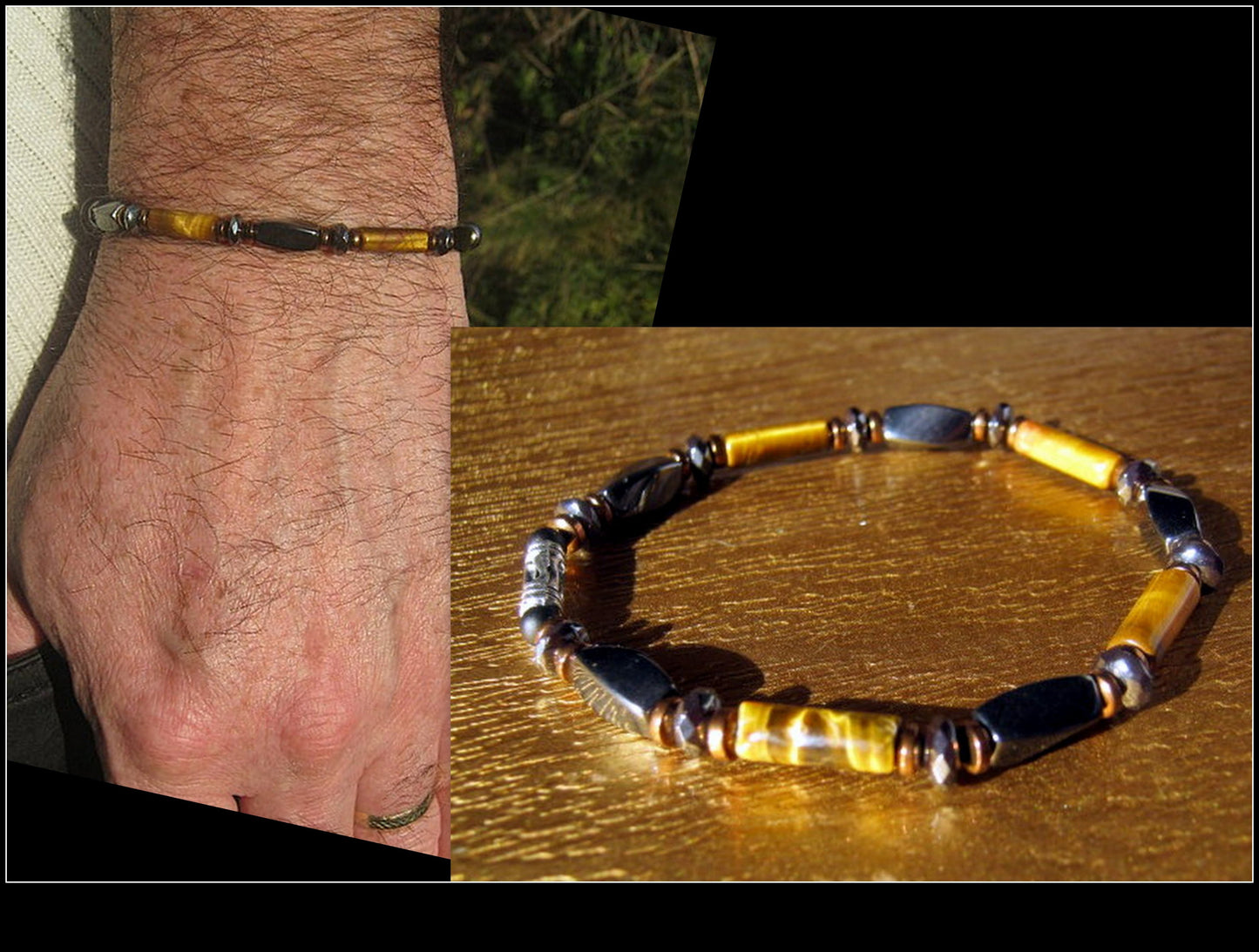 Bracelet TIGER EYE Hematite Onyx Healing protection precious stone, men handmade slim bracelet Men gift