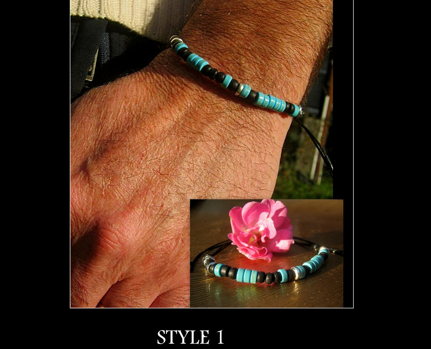 Custom CODE MORSE men/women Bracelet, Coco wood, Hematite,Onyx & TURQUOISE, CORD, I love you Secret Message, Healing protection stone Men handmade slim bracelet Men gift
