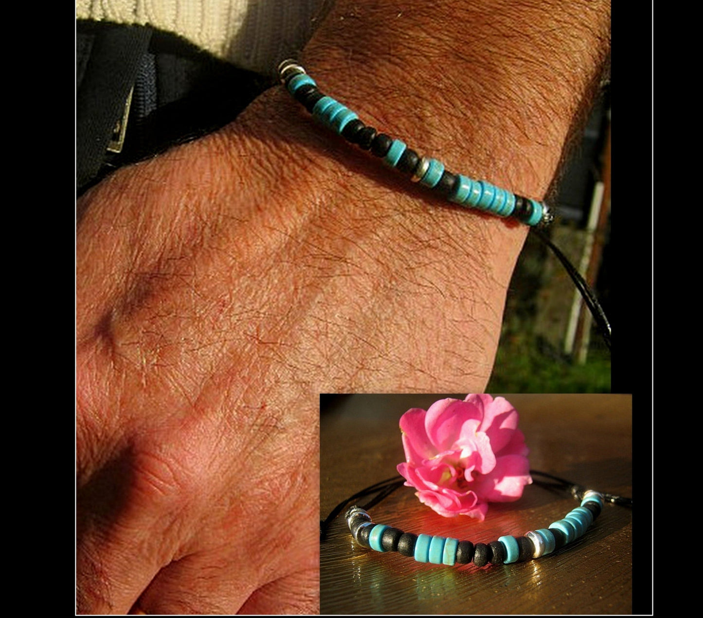 Custom CODE MORSE men/women Bracelet, faceted Hematite, Coco wood, Onyx & TURQUOISE, CORD, I love you Secret Message, Healing protection stone Men handmade slim bracelet Men gift