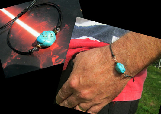 Men TURQUOISE, Obsidian raw stone, Sandalwood Hematite bracelet thin Cord slice knot Bracelet, Healing crystal, Stack slim set surfer Handmade bracelet men gift