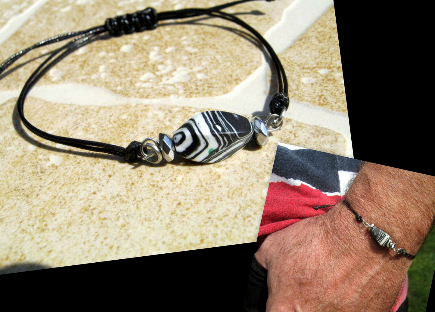 Men TURQUOISE zebra stone bracelet thin Cord slice knot Bracelet, Healing crystal, Stack slim set surfer Handmade bracelet men gift