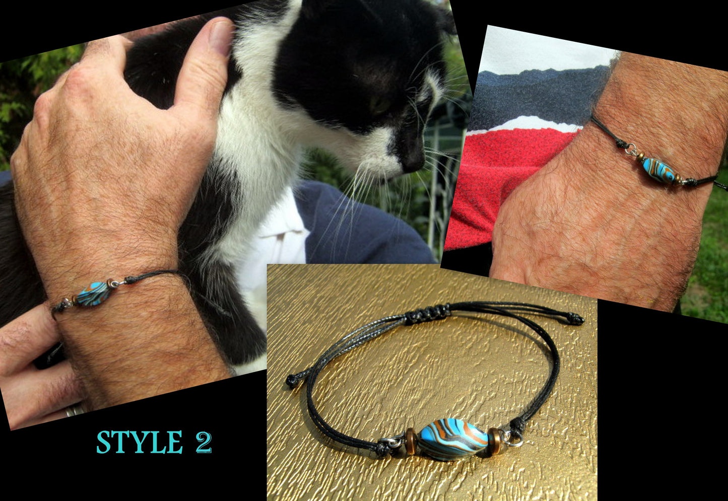 Men TURQUOISE zebra stone bracelet thin Cord slice knot Bracelet, Healing crystal, Stack slim set surfer Handmade bracelet men gift