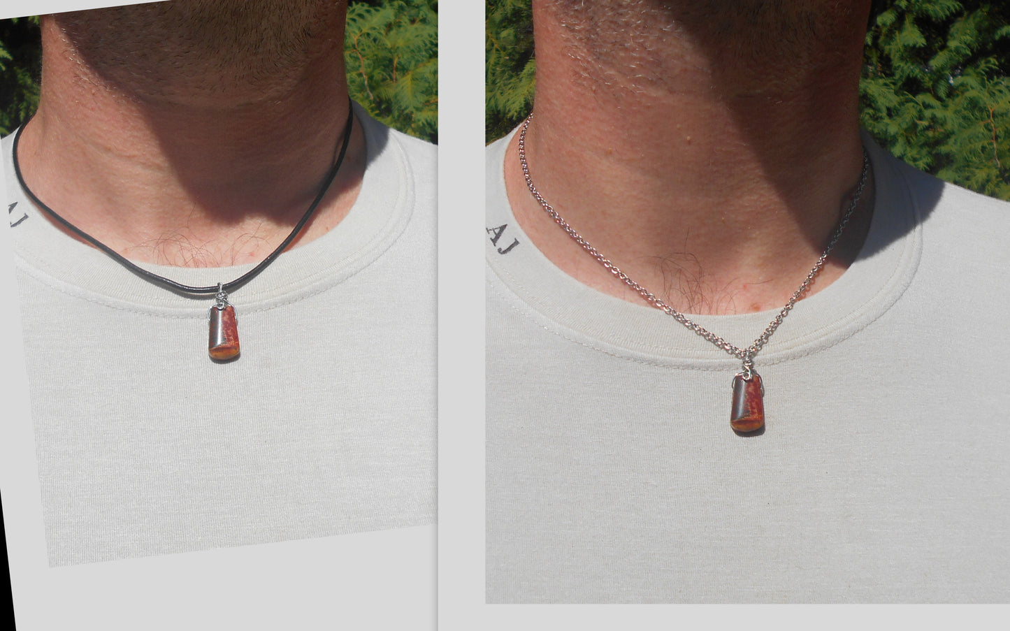 Bloodstone Jasper, stone men pendant Necklace, healing protection crystal, Cord/ chain stainless steel handmade necklace Men Gift