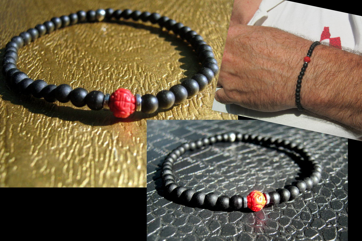 Men bracelet tiny gemstones-Coral Tourmaline Onyx Spinel black Diamonds, silver st 925, protection mantra stone handmade slim bracelet men gift