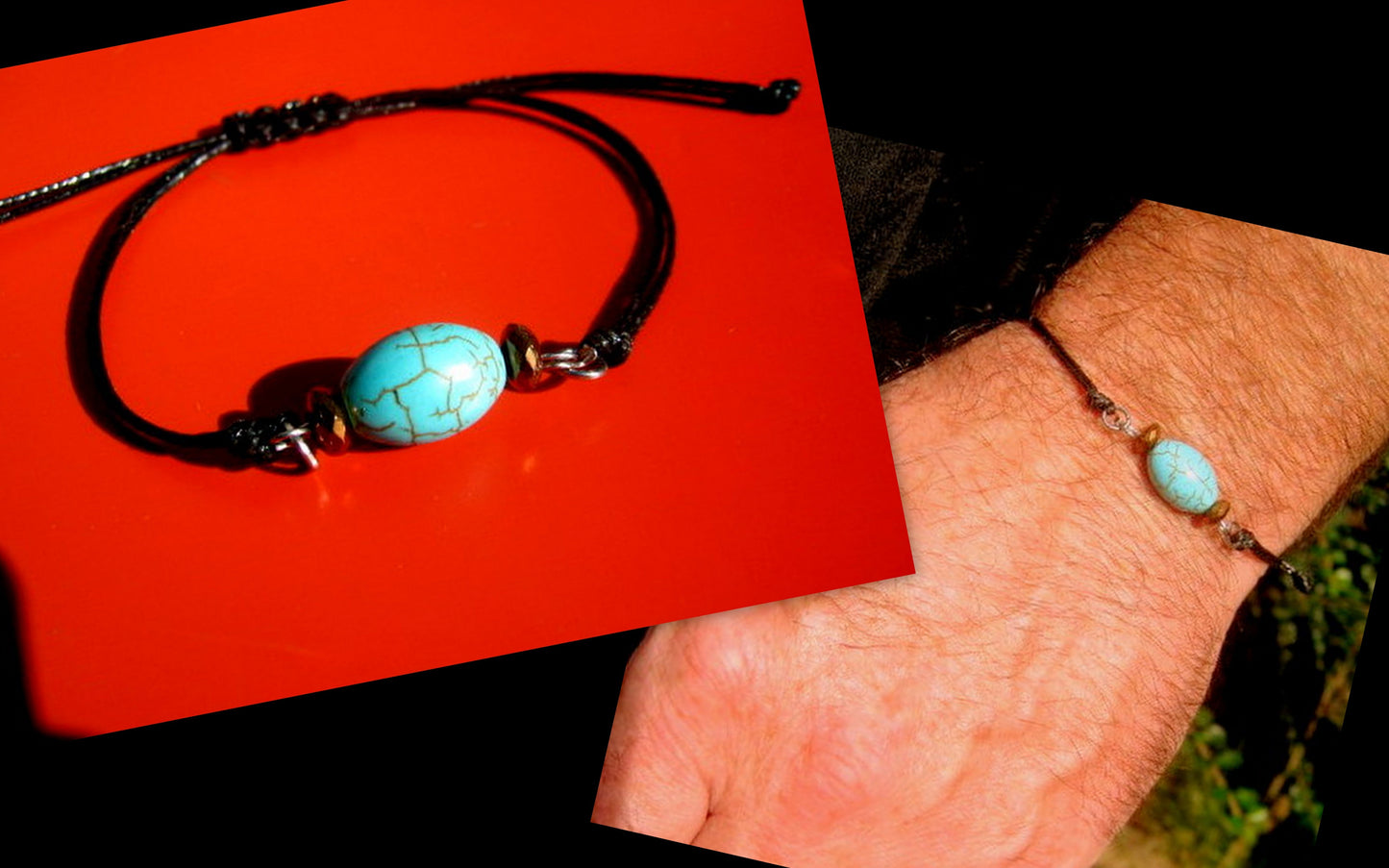 Men TURQUOISE stone bracelet thin Cord slice knot Bracelet, Healing crystal, Stack slim set surfer Handmade bracelet men gift