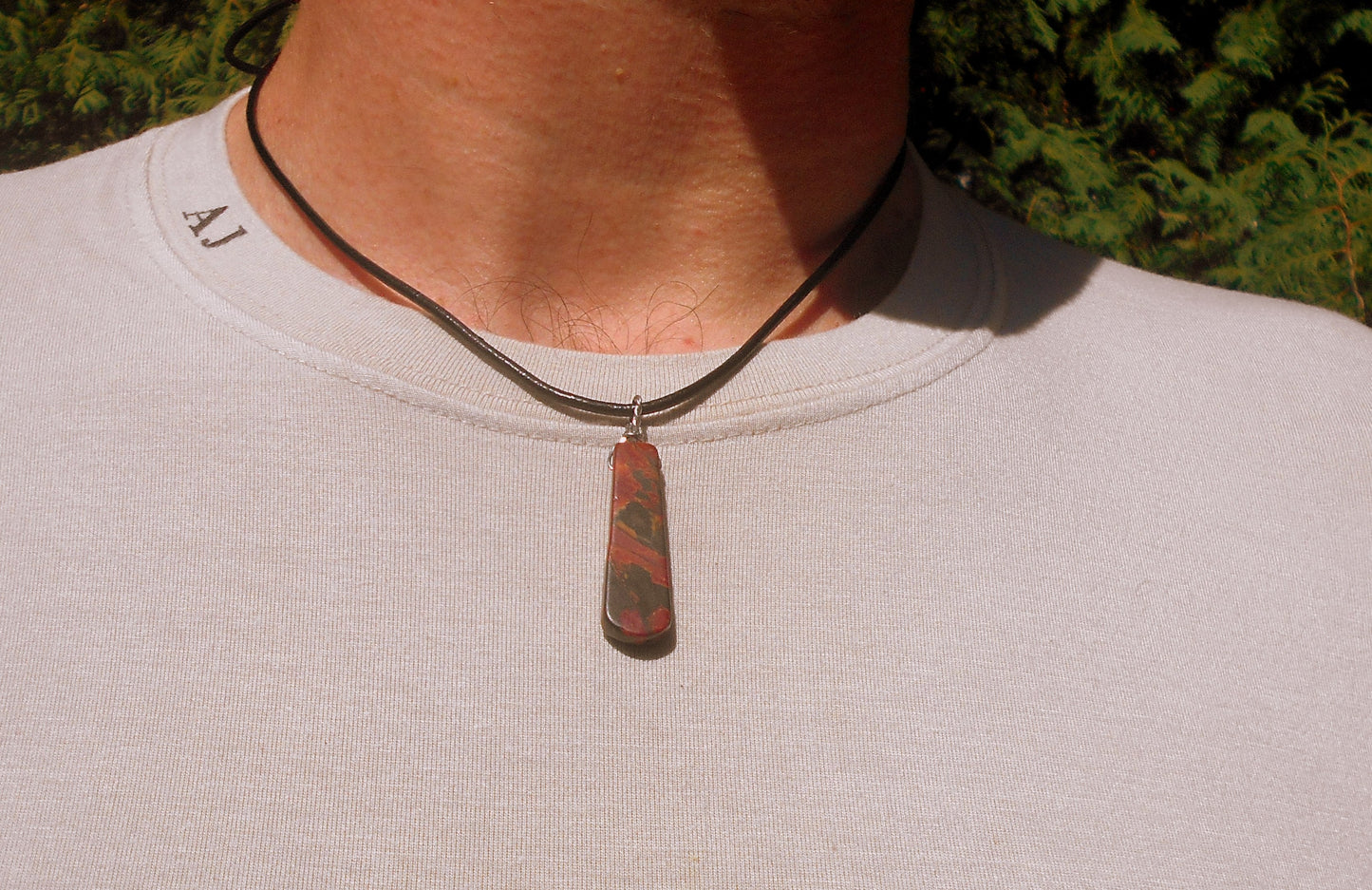 Bloodstone Jasper, stone men pendant Necklace, healing protection crystal, Cord/ chain stainless steel handmade necklace Men Gift