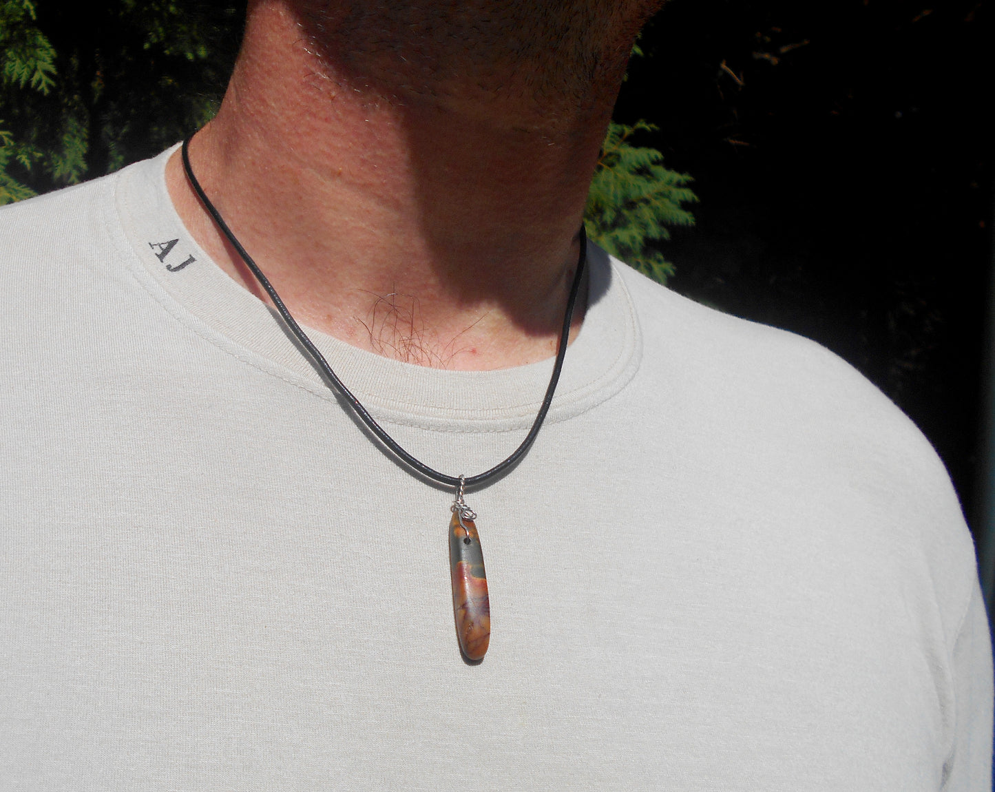 PICASSO Jasper, stone men pendant Necklace, healing protection crystal, Cord/ chain stainless steel handmade necklace Men Gift