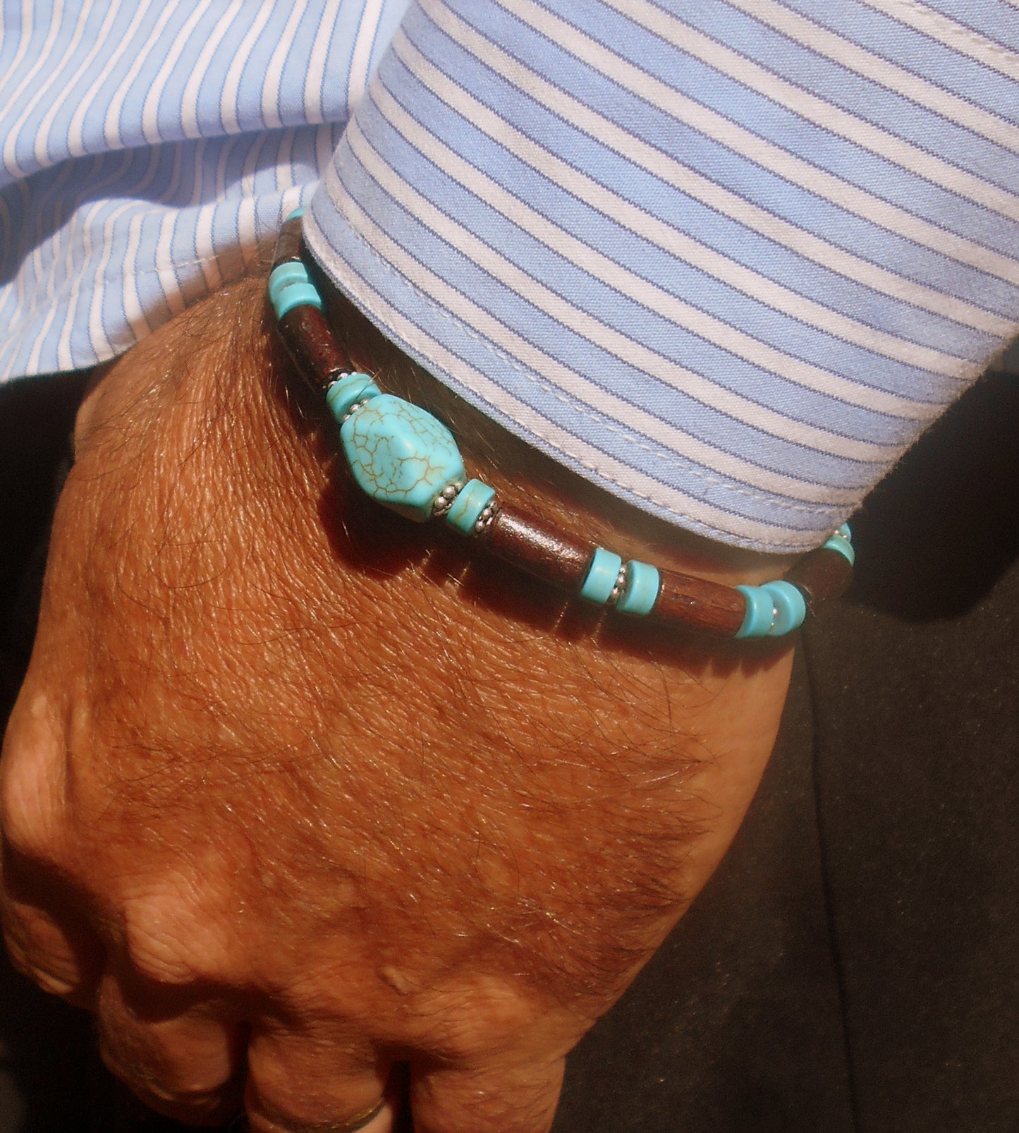 CAMELYS MAGIC 4 MEN - Men bracelet stone Turquoise, brown Coco wood heishi beads Onyx Hematite Healing stone, Tribal handmade bracelet men gift