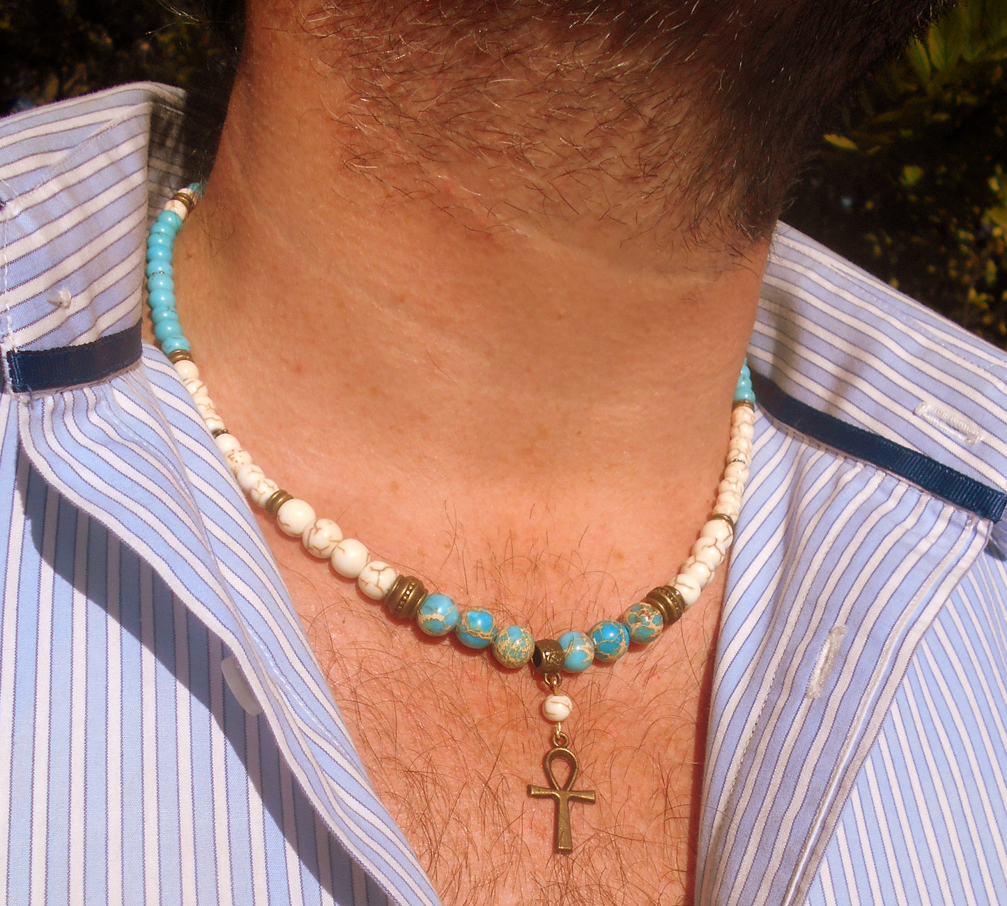 Men TURQUOISE Imperial JASPER Bracelet white Howlite, Healing stone, handmade bracelet men gift